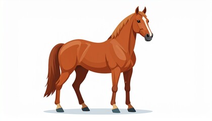 A detailed illustration of a standing brown horse with a white blaze.