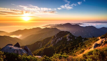 Majestic sunrise over mountain range