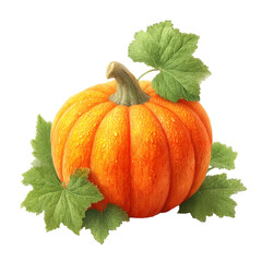 Obraz premium A vibrant orange pumpkin surrounded by green leaves, perfect for autumn themes.