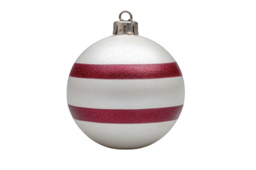 Silver and red striped christmas ornament isolated on transparent background