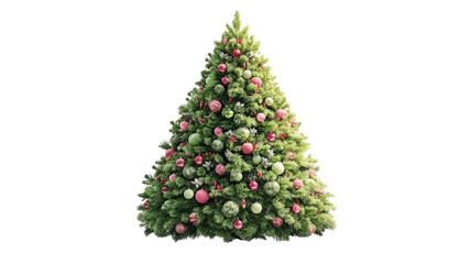 Naklejka premium A beautifully decorated Christmas tree adorned with colorful ornaments and vibrant lights.