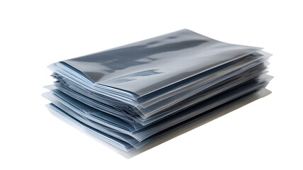 Stack of sealed clear plastic pouches ready for packaging and storage solutions