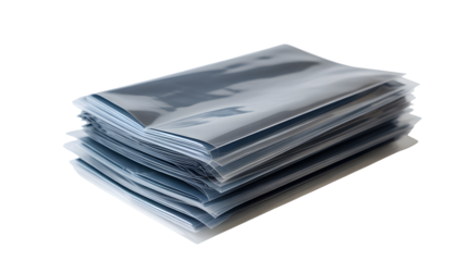 Stack of sealed clear plastic pouches ready for packaging and storage solutions