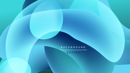 Abstract fluid shapes, blue tones dominate. Gradient effect creates depth, modern design element. Minimalist composition, dark background.