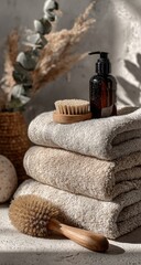 Beige towels, natural spa products