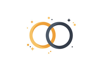 Minimalist Wedding Rings Icon Intertwined Gold and Dark Rings with Sparkling Ornaments, Symbolizing Commitment and Celebration