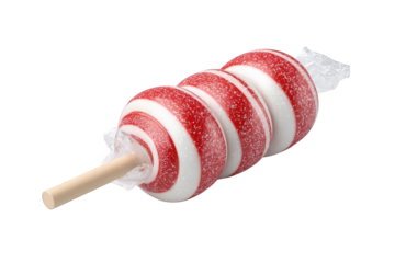 Red and white striped lollipop isolated on transparent background