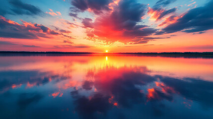 Fototapeta premium Tranquil Lake Sunset Reflection