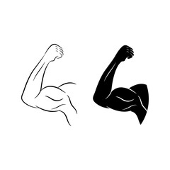 Set of power hand, muscular arm, bicep vector illustration