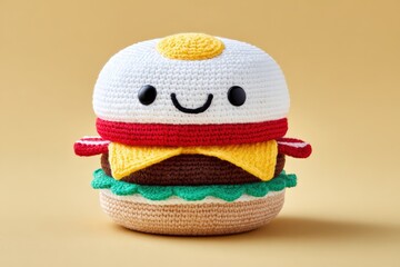 Cute Plush Hamburger Toy with Smiling Face in Bright Colors for Kids and Collectors