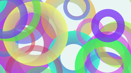 Abstract colorful rings floating and overlapping in a soft light background