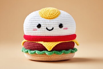 Colorful Crochet Hamburger Plush Toy with Cute Face for Kids and Collectibles