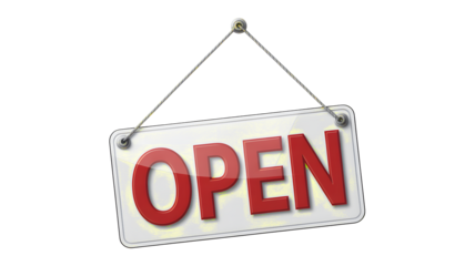 Welcome customers with a clear, bold 'OPEN' sign, signaling availability and inviting business.