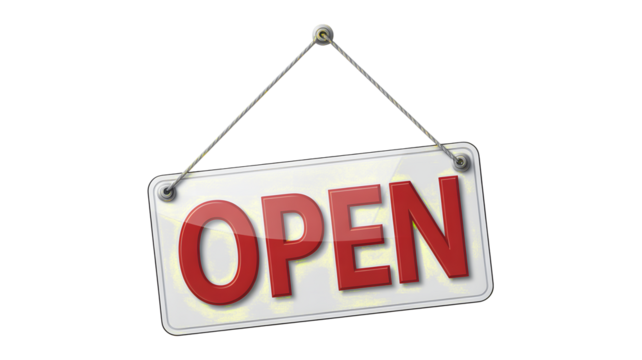 Welcome customers with a clear, bold 'OPEN' sign, signaling availability and inviting business.