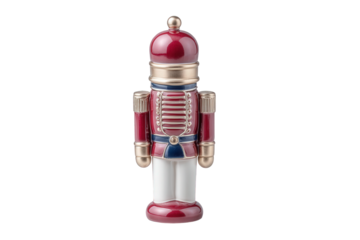 A traditional red and gold nutcracker isolated on transparent background