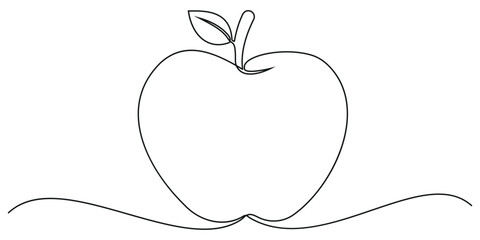 Apple continuous one line art drawing outline vector art illustration.