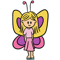 Hand drawn fairy angel with butterfly wings for cartoon character, comic, mascot, kid costume, school event, decoration, human, people, fairy tale, plush toy, kid doll, sticker, cute patch, print