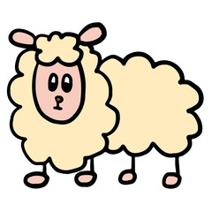 Hand drawn sheep for animal, farm, zoo, souvenir shop, cartoon character, comic, mascot, pet, vet, cute patches, shirt print, plush toy, kid doll, brooch, countryside, rural area, standee, sticker	