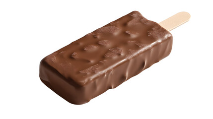 Chocolate Coated Ice Cream Bar on a Wooden Stick isolated on a white background