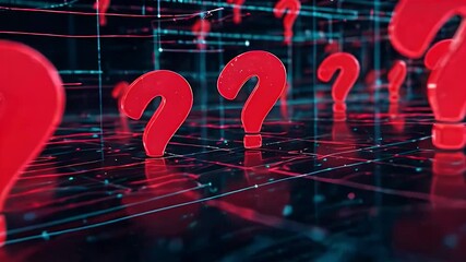 Abstract animation of red warning symbols flashing across a digital grid, with glitch effects and data streams, symbolizing hacking or security breach. - Powered by Adobe