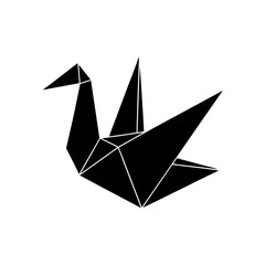 Origami crane black bird on transparent background silhouette