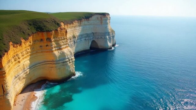 panoramic view of nice colorful huge cliff and sea
