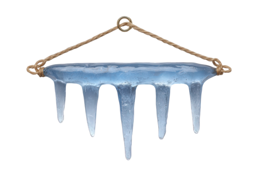 Icicles hanging from a rope isolated on transparent background