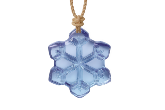 Blue glass snowflake pendant isolated on transparent background