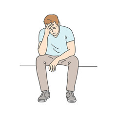 Cartoon illustration of a man sitting in a pensive and thoughtful pose