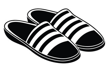 Black and White Striped Slippers Pair Home Footwear on White Background