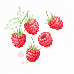 raspberrys, simple watercolor, hand drawn, white background