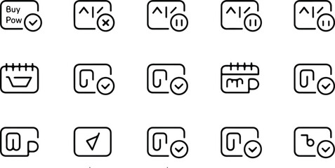 Buy Now, Pay Later (BNPL) and payment management icons – minimalist line art for installment plans, deferred payments, and one-click checkout