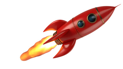 Bold red rocket blasting off into the future, symbolizing innovation, and technological advancement