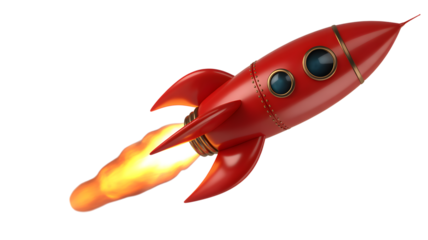Bold red rocket blasting off into the future, symbolizing innovation, and technological advancement