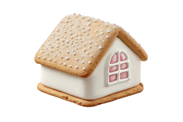 Gingerbread house cookie isolated on transparent background