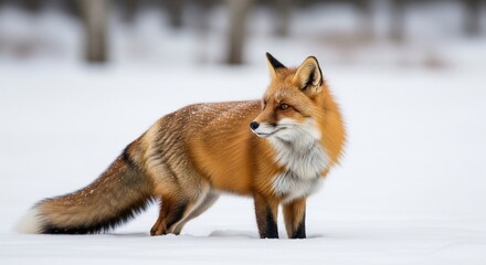 Obraz premium Red Fox Standing in Snowy Winter Landscape.