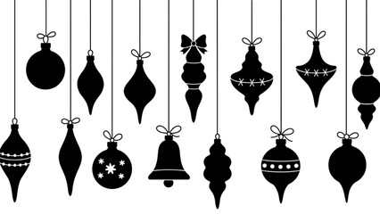 Set of Black and White Christmas Icons, Minimalist Flat Holiday Symbols on White Background