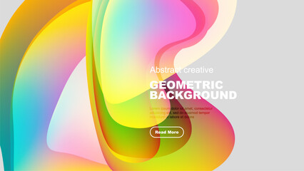 Abstract colorful layers create dynamic geometric background. Text invites further exploration. Modern design elements present vibrant visuals.