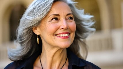 Joyful mature woman with graying hair