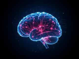 Digital Brain with Glowing Neural Network