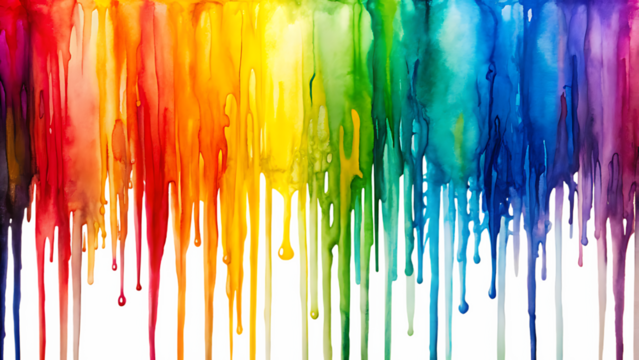 Colorful watercolor paint dripping down isolated on transparent background