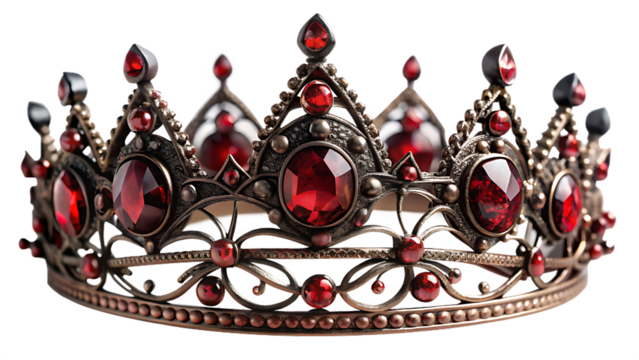 Royal crown with red ruby isolated on transparent background for queen or princess