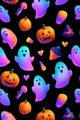 Playful halloween ghost and pumpkin pattern with candy and hats festive autumn spooky fun