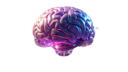 Human brain with glowing neural network isolated on transparent background