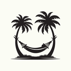 palm and hammocks vector silhouette clip art logo design illustration. hobbies and leisure sketch art collection.