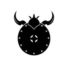 Viking shield with horns on transparent background silhouette