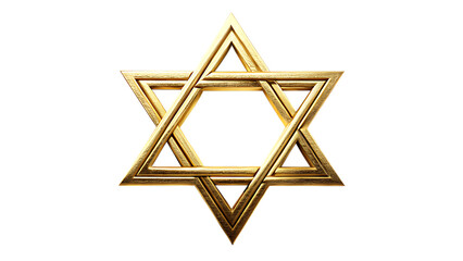 Golden star of david isolated on transparent background, a symbol of judaism