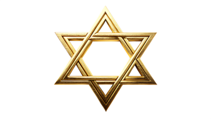 Golden star of david isolated on transparent background, a symbol of judaism