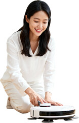 한국여성_로봇청소기_거실청소_현대적인테리어