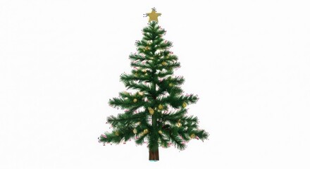 Fototapeta premium Tall artificial christmas tree with lights and star topper
